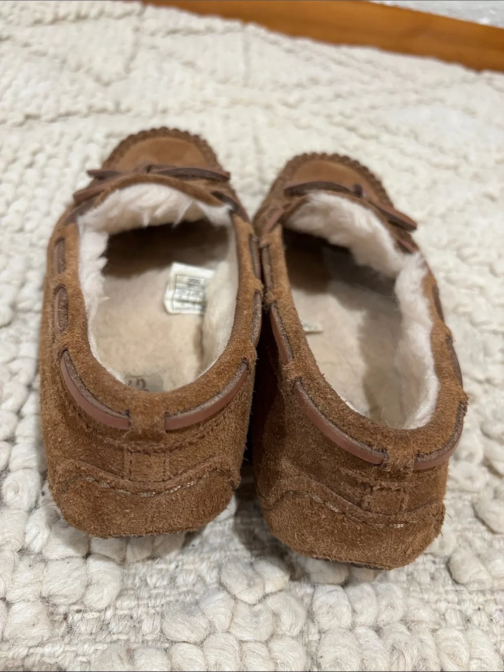 UGG Brown Suede Moccasin Slippers with Shearling